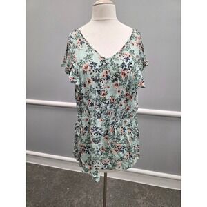 Torrid Women Sage Green Floral Ruffle Sleeve Smocked Waist V-Neck Top Size 2